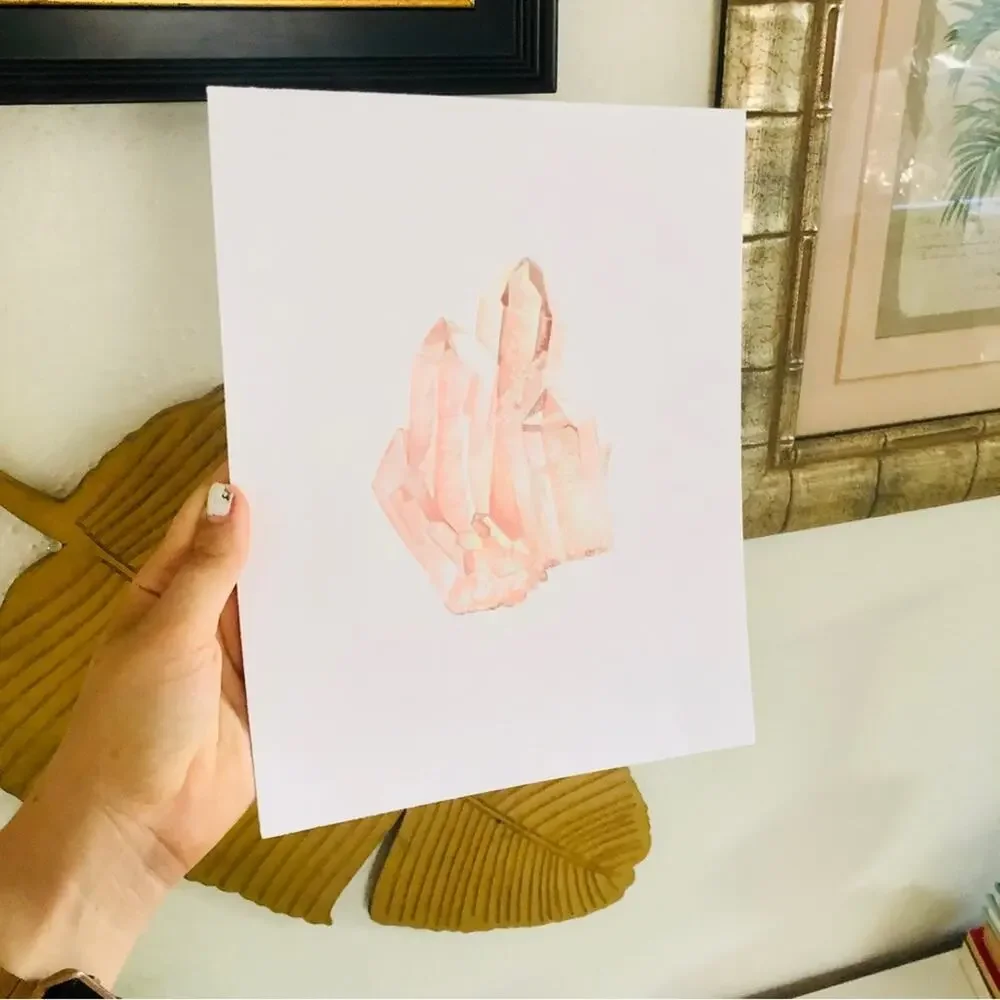 NEW WEST ELM Pink Peach White Crystal Quartz Illustrated Drawing Art Print
